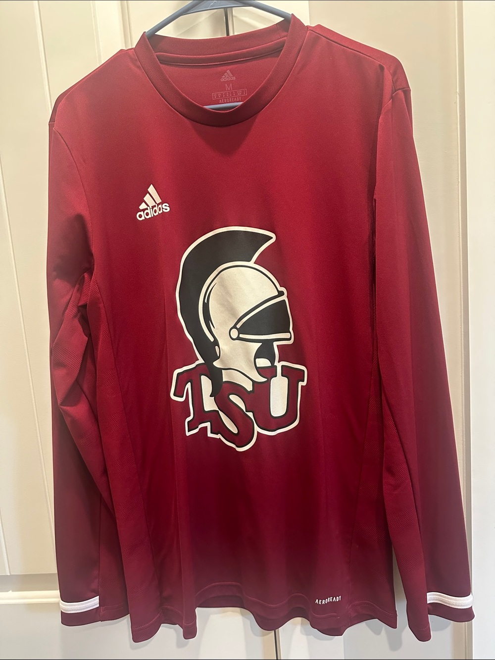 adidas Maroon Long-Sleeve Performance Shirt with TSU Spartan Logo